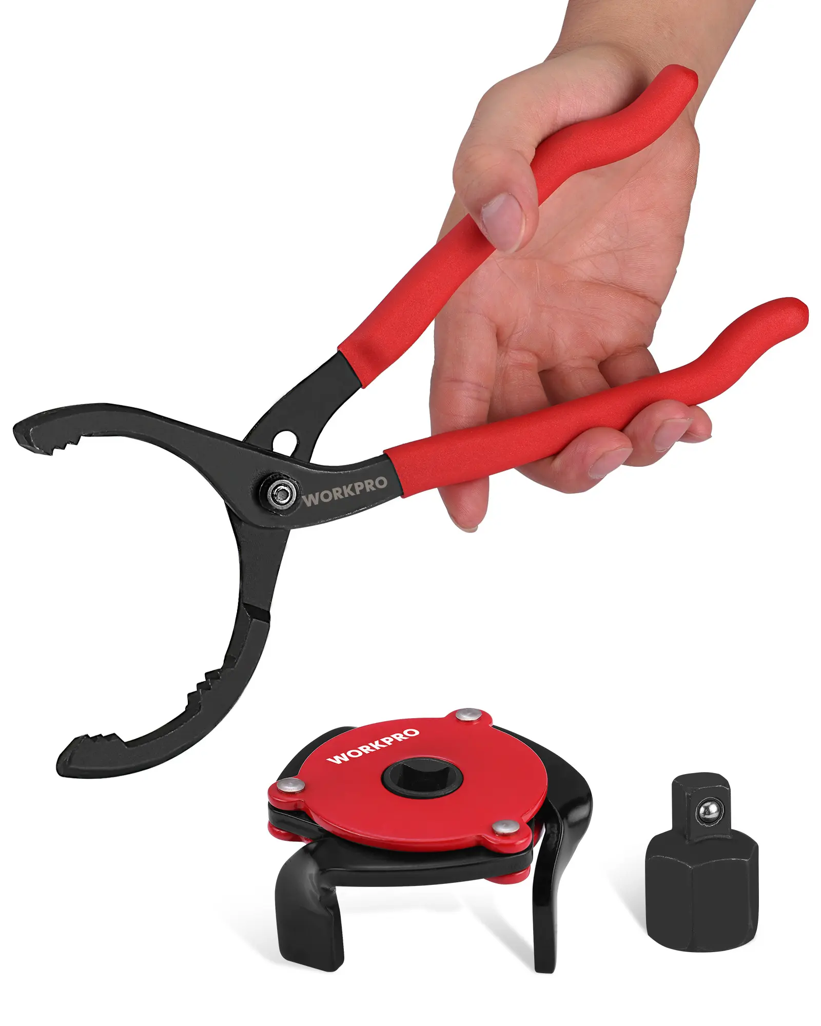 WORKPRO 2-Pack Oil Filter Wrench Set, 12" Adjustable Oil Filter Plier & 3-Jaw Universal Oil Filter Removal Tool, for Easy Oil Changes, Ideal for Car, Motorcycle, Truck Maintenance & Home Garage Use