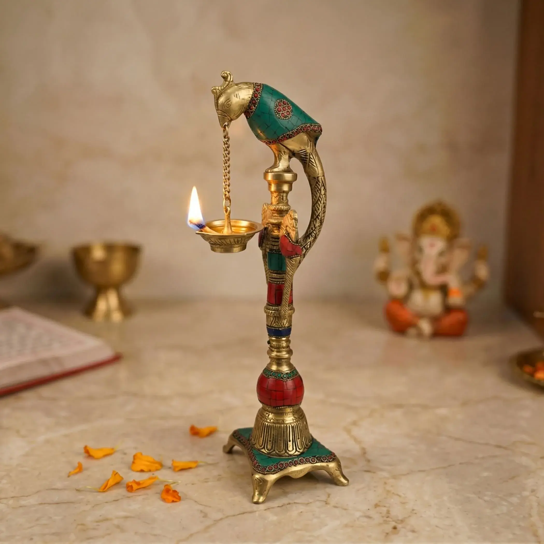 Timeless Brass Parrot Hanging Diya | Sacred Oil Lamp for Home, Temple, Diwali, Housewarming | Heartfelt Blessings & Decor