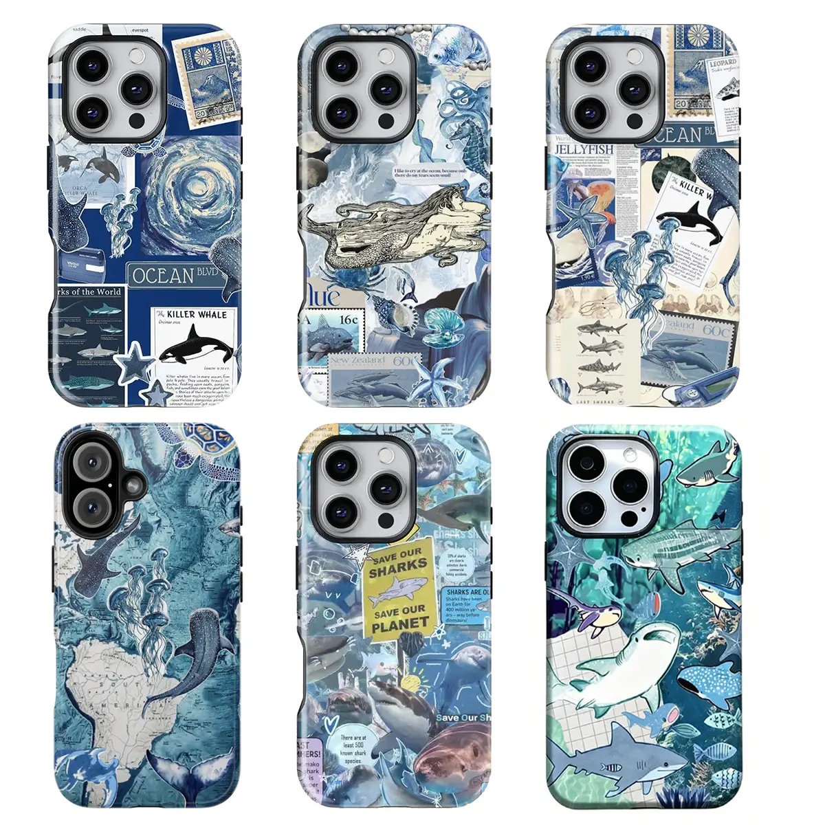 Shark Ocean Theme  Phone Case, Marine Life Design, Sea Animal Print, iPhone 17, 16, 15, 14, 13, 12, 11