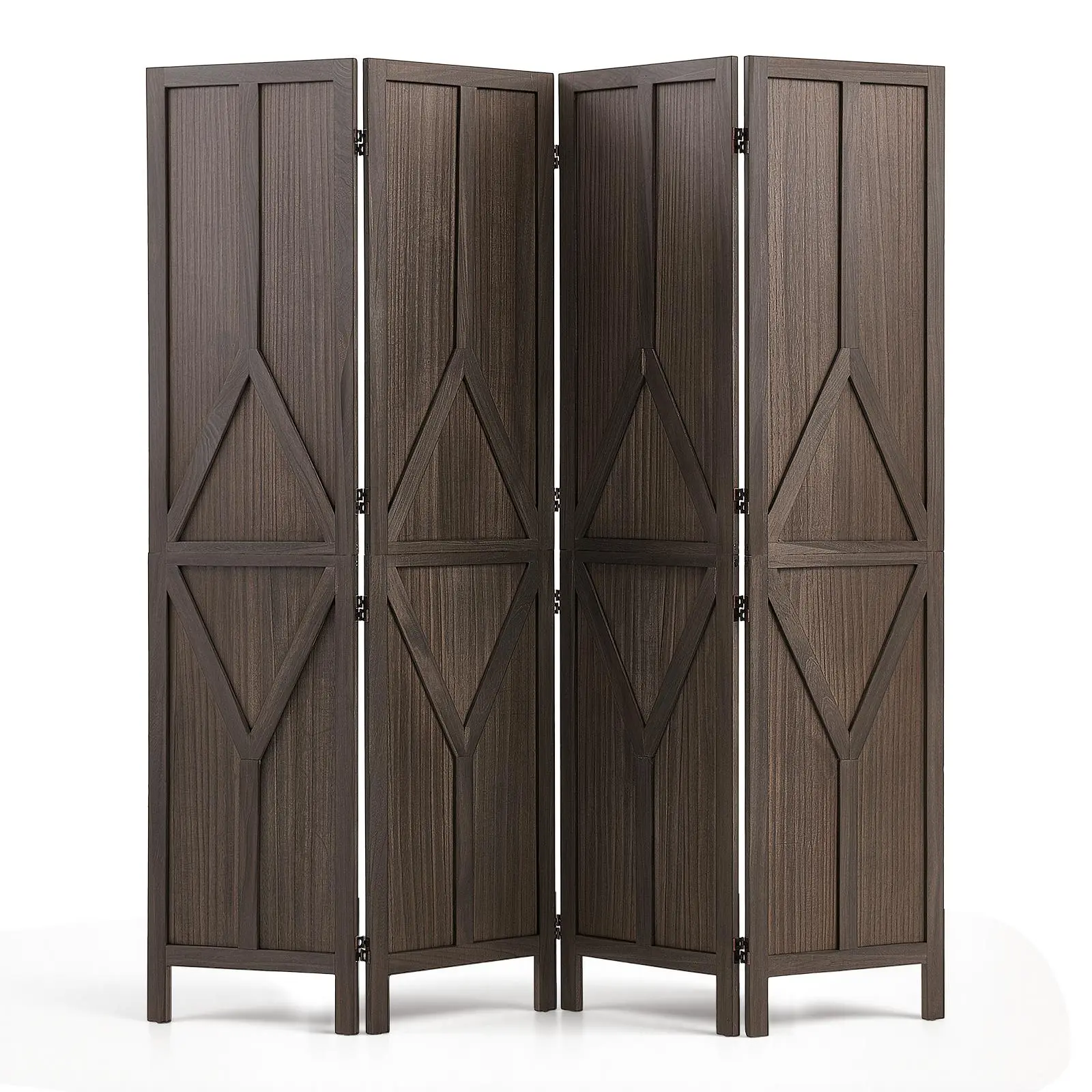 VEVOR Solid Wood Hinged Panels Foldable Privacy Screen, 4-Panel Y Pattern Divider, 67" Tall Frame, 360° 2-Way Hinges, Rustic Partition with Hardware for Open Floorplan & Home Decor, Foldable Multi Panel Room Dividers,familyfun