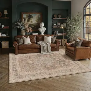 5x7 Brown Area Rug Vintage Washable Living Room Carpet Non Slip Bedroom Indoor Office Low Pile Oriental Traditional Distressed Retro Accent Rug for Dining Room Bathroom Office Kitchen Dorm