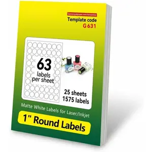 1 inch Round Labels Printable,Matte White Circle Labels 1 inch for Printer,1" Small Printable Stickers,1" Blank Round Sticker Paper,25 Sheets,1575 Circle Stickers,World Class Materials
