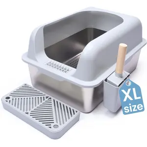 XL Stainless Steel Sifting Litter Box-23"x15"x13" -  Litter Box, Multi-, Large Cats, High Side/Anti- Leakage Shell (Easy Shell) Easy to Clean, Odor Control.