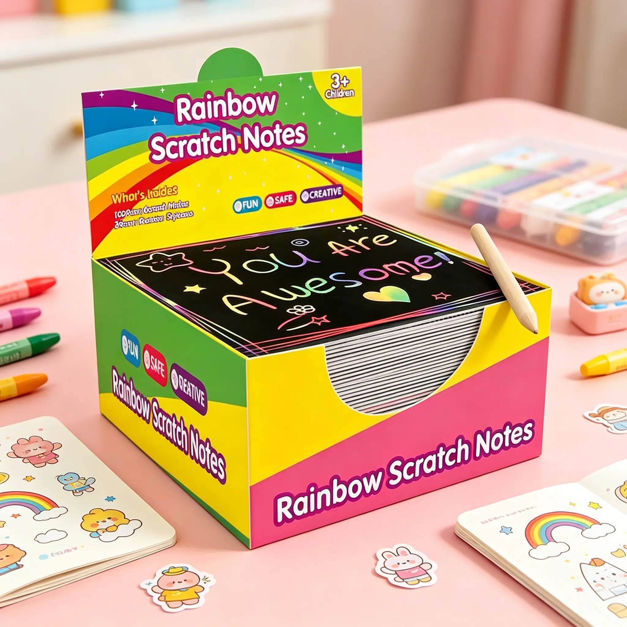 Rainbow Paper Colorful ReflectivePaper Mini Notes Artistic Drawing Set with Black Coating Reveals Colorful Pattern