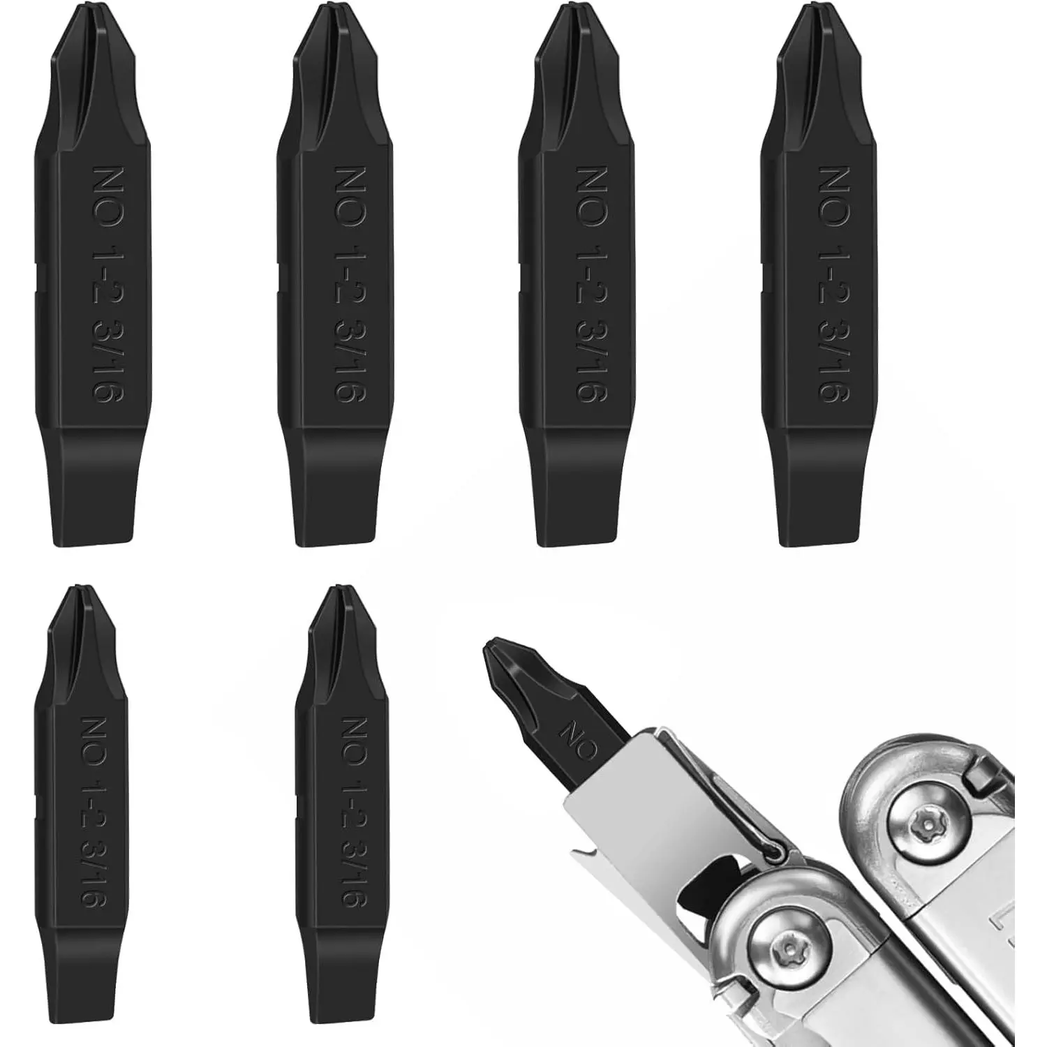 6-Pack Double-Sided Screwdriver Bits for Leatherman Multi-Tools - #1/#2 Phillips, 3/16" Flathead Replacement Set - Cost-Effective, Long-Lasting for DIY Projects, Home Repairs, Emergency Fixes