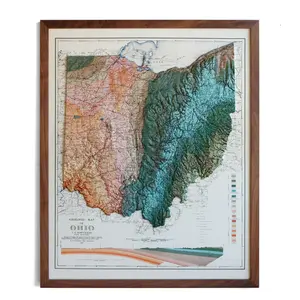 Ohio 1920 3D Raised Relief Map - Perfect for Home & Office Decor, Educational History & Geographical Wall Art