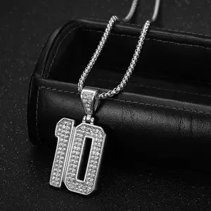 Hip Hop European and American Hip-Hop Hiphop Jewelry Stainless Number 10 Pendant Necklace for Men and Women  Rapper Gold Silver Color