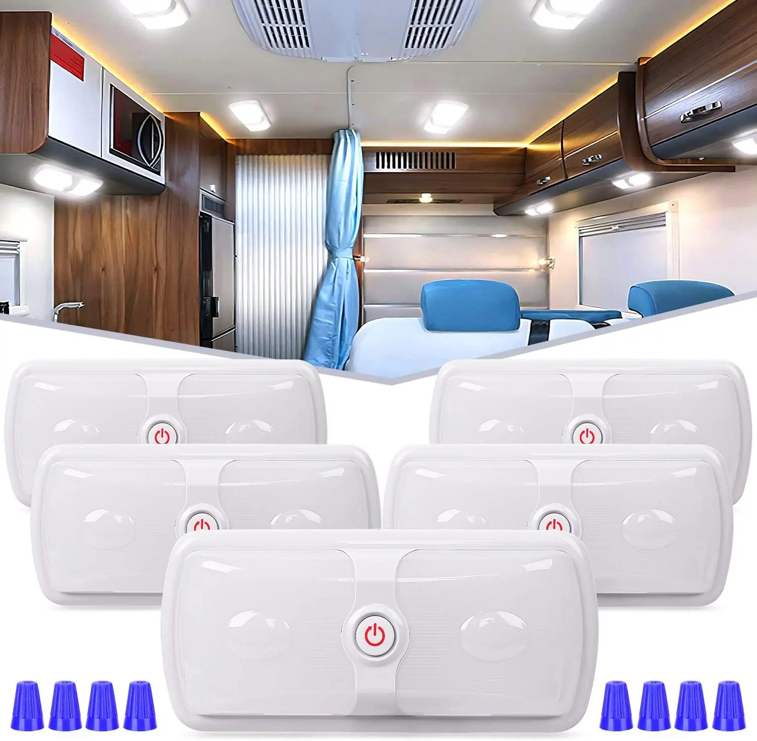 Nilight 5pcs 12V RV Interior Lights LED Ceiling Double Dome Light with ON Off Switch Lighting Natural White 4000-4500K for Car Trailer Camper Boat, Car Accessories