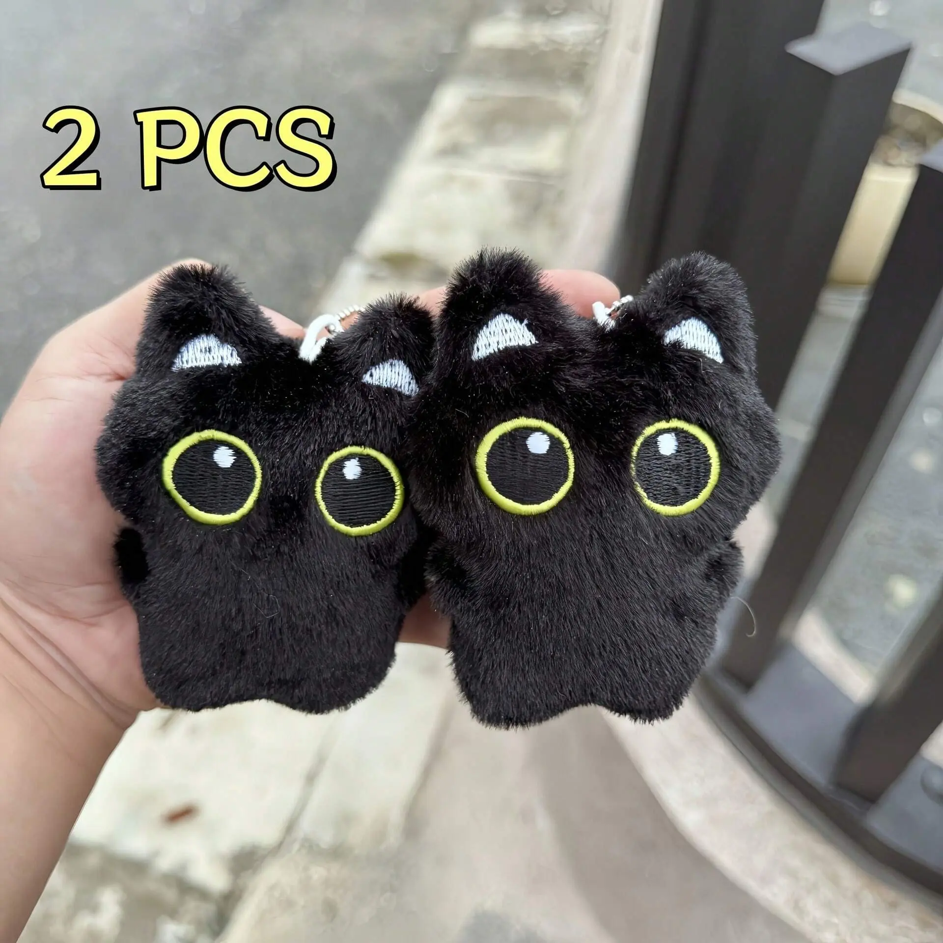 [2-Pack Whisker Wonders Cartoon Cat] 2-Pack Whisker Wonders Cartoon Black Cat Kitty Plush Toys, Small Breed Interactive Pet Play Toys, Durable Soft Squeaky Stuffed Animal, No Battery Needed