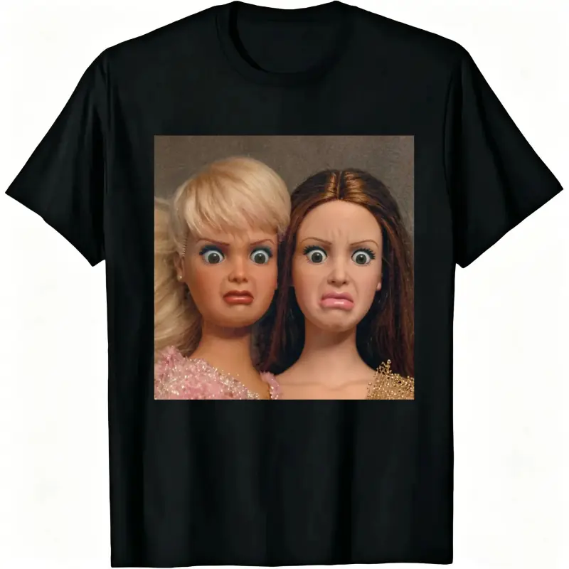 Funny Meme T-Shirt withShocked Doll Face Doll Face Meme Shirt ShortSleeve Tee Trendy, Weird Shirt, Sarcastic, FitCasual Short Sleeve Funny T-shirts for SummerFashion Men&Women's Top for Daily Black Graphic