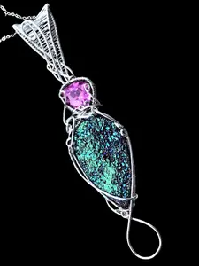 Sterling Silver   Pink Sapphire Titanium Peacock Drusy Druzy Elven Elvish Victorian Fantasy Wire Wrapped Gemstone Pendant Necklace Amulet