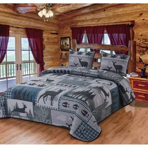 De Leon Collections  Deer Run Patchwork Quilt Quilted Bedding Set, Multi Color - King Size Quilt & 2 King Size Shams