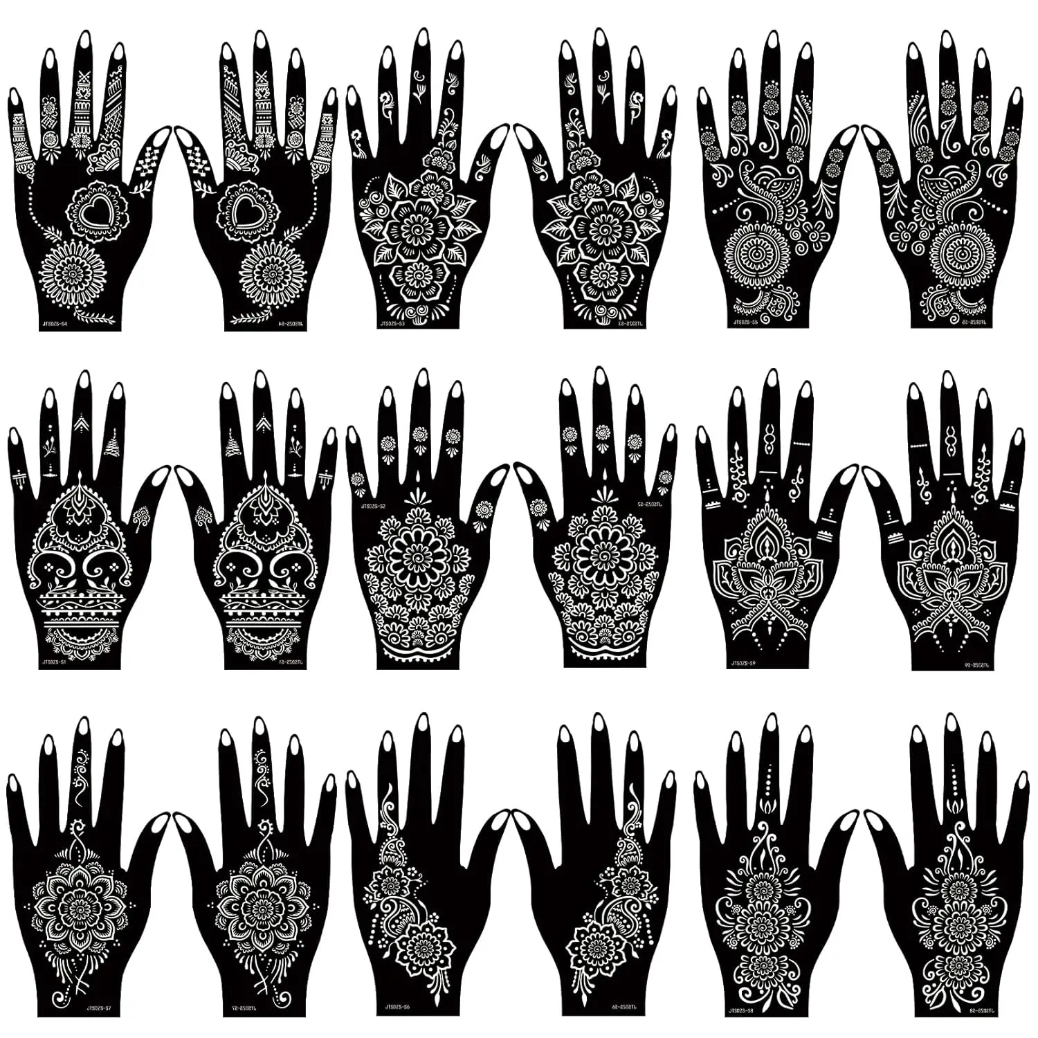 18 Sheet Henna tattoo kit Temporary Tattoo Stencils, Hands henna Tattoo Sticker Indian Temporary Tattoo Stickers Self Adhesive Tattoo Stencils