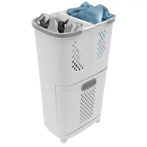 2-Tier Laundry Basket 4 Universal Wheels Mobile Clothes Organizer