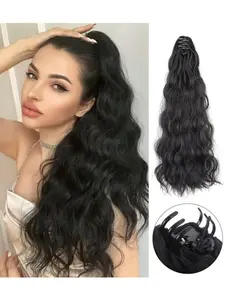50cm Water Wave Claw Clip Ponytail Wig, Long Curly Hair Extension, Synthetic Fiber Material, Ideal for Daily Use & Special Occasions