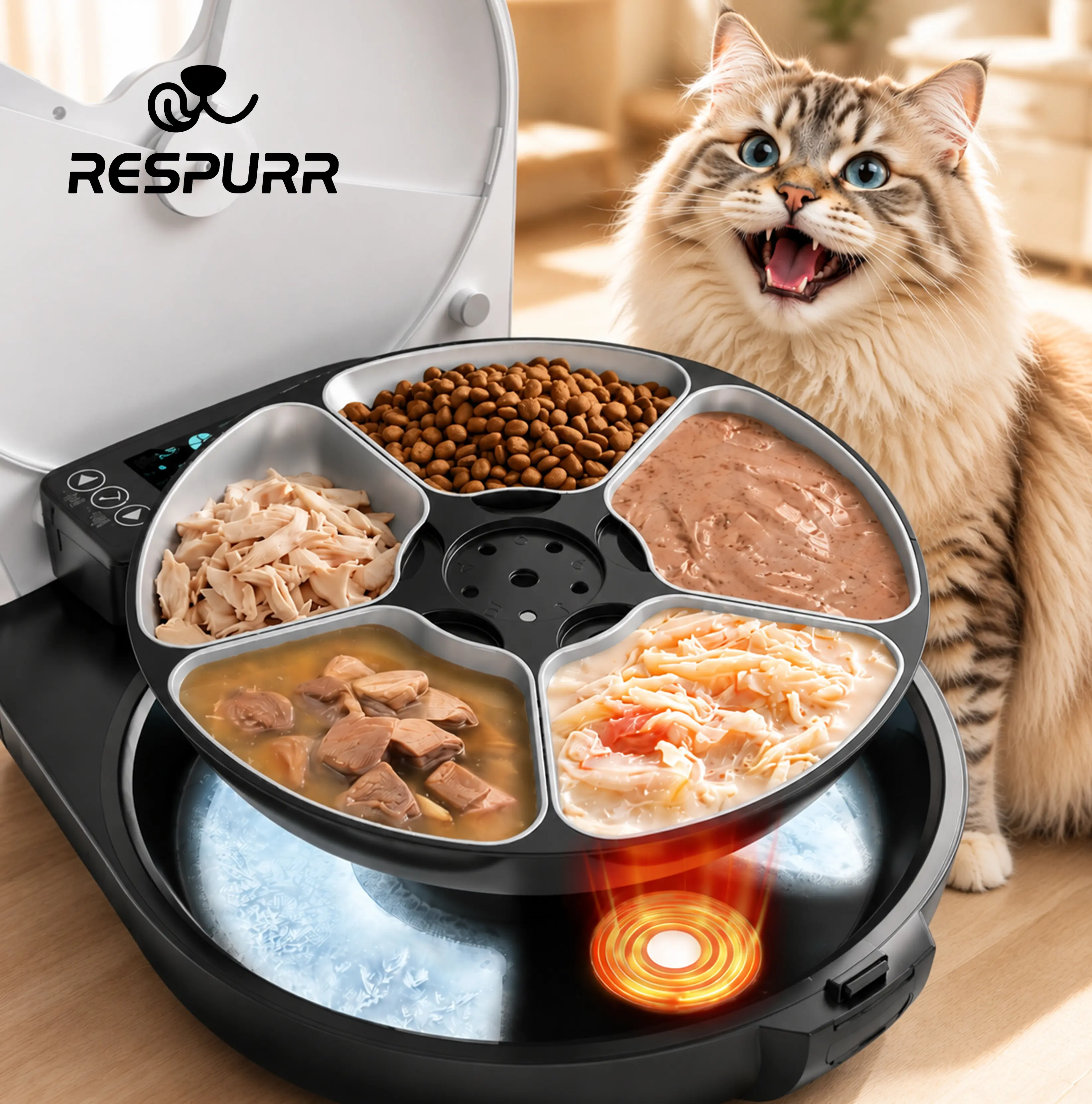 72H Fresh! Automatic Cat Feeder, Refrigerated Wet Food Dispenser  3 Days Freshness, 5 Timed Meals, Quick Semiconductor Cooling & Reheat  304 Stainless Steel Bowl, Wired Design, No Batteries Required Cat Food Dispenser cattray