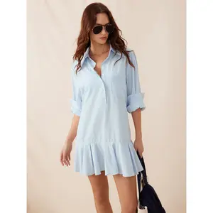 Cider Striped Mid Rise Pleated Knotted Mini Shirt Dress Dealsforyou