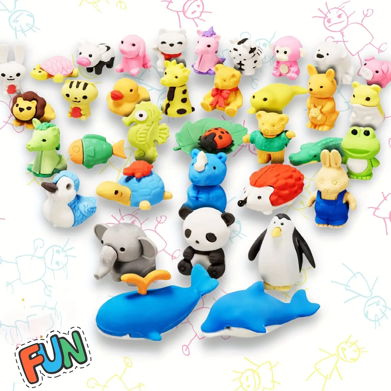 30-Piece Cute Kawaii Character Animal Erasers - Non-Toxic Correction Supplies, Random Small Animal Designs, for Students, Desk Decoration, Color Marker Set Colorful Marker Pen, Character Animal Erasers & Correction Supplies