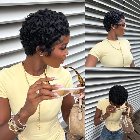 QTHAIR 13x4 HD Lace Pixie Cut Wigs Human Hair for Black Women Short Pin Curls Wig Pixie Wig 13x4 Lace Frontal Short wig Lightweight Pre-Plucked Brazilian Virgin Human Hair Layered #TikTokShopFallDealsForYou