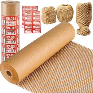 Honeycomb Packing Paper, 15"x300'  Packing Materials for Shipping Breakable Recyclable Moving Supplies Paper Bubble Wrap Sheets Roll with 20 Fragile Sticker Labels