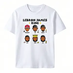 Lakers LeBron James Career Cartoon Print Short-Sleeve T-Shirt Men's Cavaliers Heat American Retro Basketball Jersey Casual Unisex