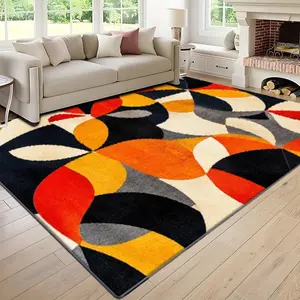 Velvet Soft Comfort Multicolor Curve Pattern Print Rug, Home Decor Carpet, Living Room Large Mat, Sofa Pad, Bedroom Bedside Blanket, Modern Area Rug