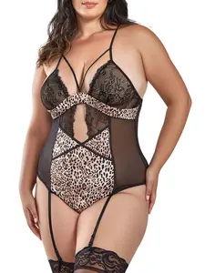 Women's Okira Garter Plus Size Teddy Lingerie Lace Mesh
