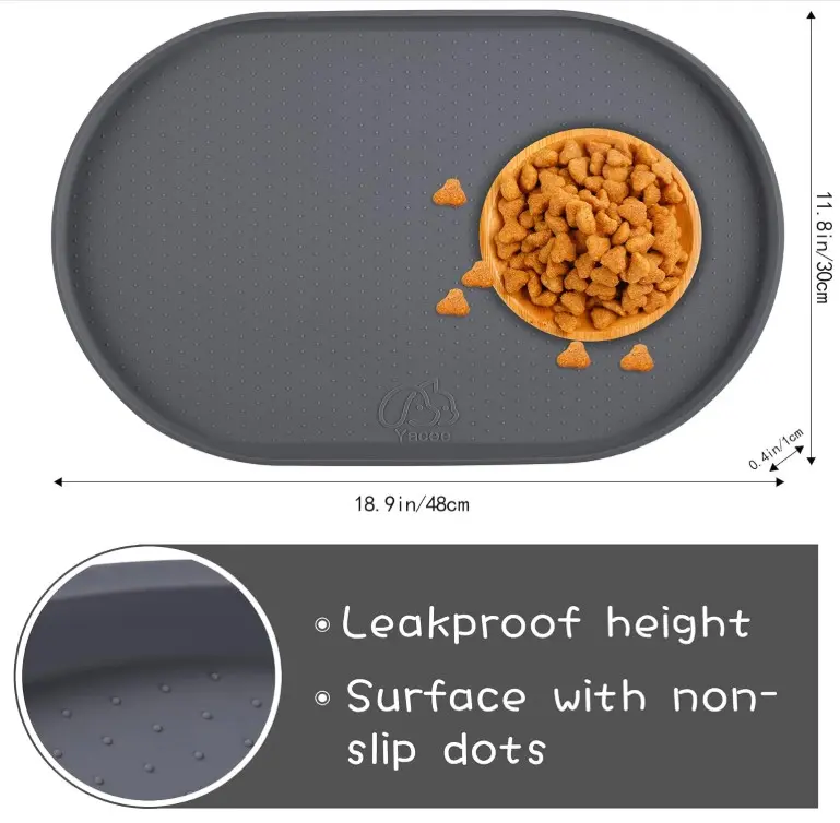 100% Waterproof 0.5" Raised Edge BPA Free Silicone Dog Food Mat, Pet Cat Feeding Mats Contain Spills Protects Floors, Placemats for Cats and Dogs Water Bowl Dishwasher