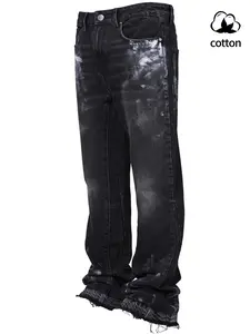 Men’s versatile casual denim jeans; straight-leg stretch denim jeans; graffiti slim-fit flared denim jeans; loose-fit hip-hop street style; slim tapered denim jeans; everyday casual fashion Wide Jeans men Streetwear Pants