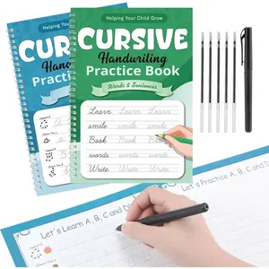 2 Pack Grooved Cursive Handwriting Kit  Copybook for  Large Grooved Handwriting Practice Book with Special Ink Pens for  Learning Activities Supplies(Green,Classic)