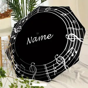 Personalized Music Theme Automatic Folding Umbrella, Custom Name, Durable 8-Rib Design, Portable Outdoor Travel Umbrella