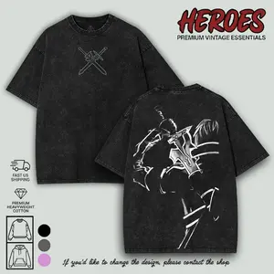 Sword Art Online Kirito V2 Anime Manga Oversized Graphic Tee Vintage Double Printed Acid Washed Cotton T-Shirt Unisex Streetwear Essential, Gift Fan Lover Merch