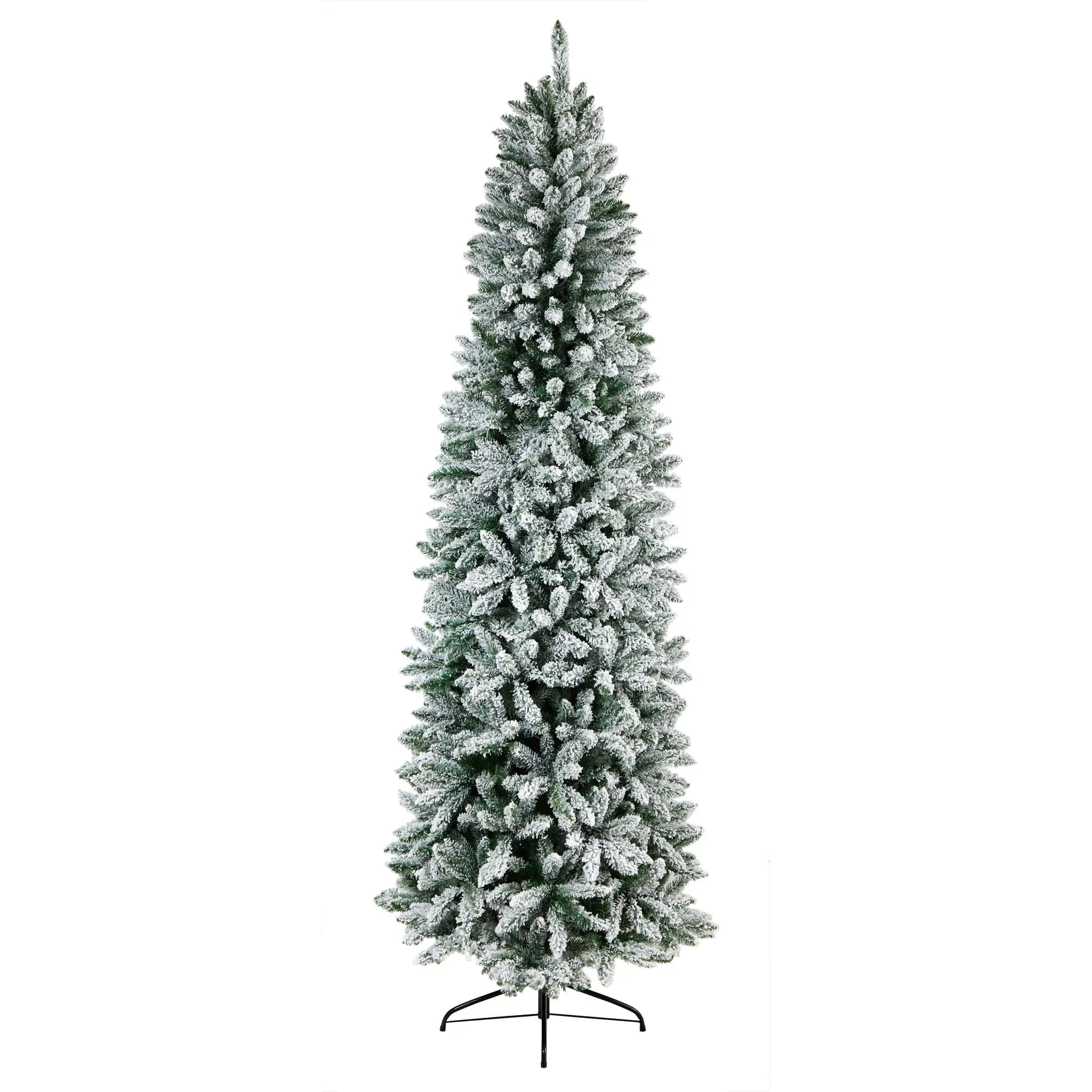 9’ Slim Flocked Montreal Fir Artificial Christmas Tree - 1860 Bendable Branches, Holiday Ornaments-Compatible, for Room Decoration, Party Decor to Light Up Your Space