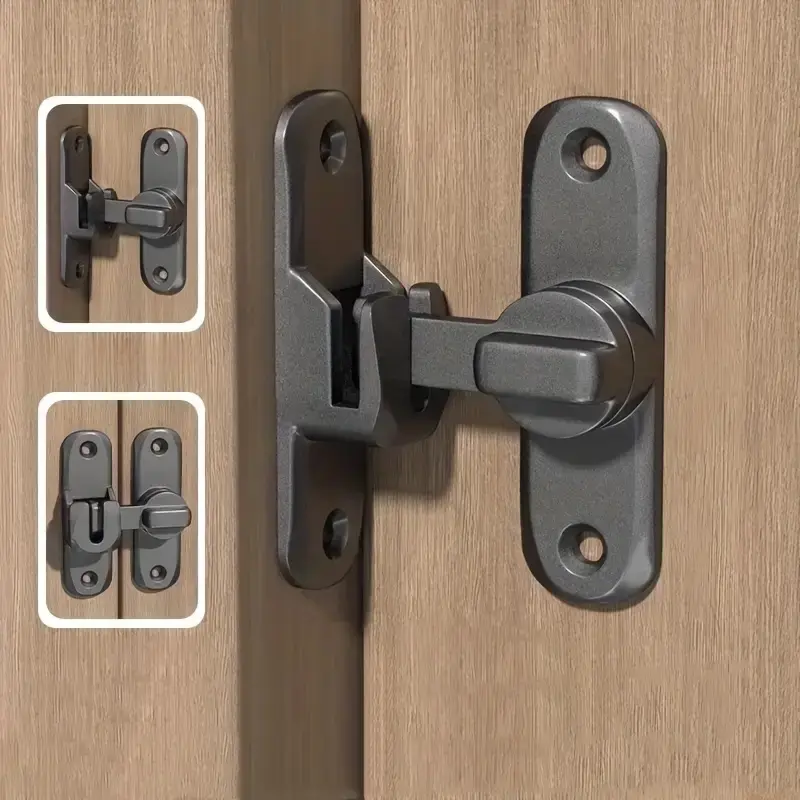 Metal Right Angle Sliding Lock, Pre-Drilled Design, Shiny Metal Surface, Easy Installation, Sturdy Lock, Anti-Theft Security for Bathroom Doors, DIY & Professional Use, Door Hardware