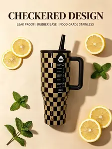 HydroJug 40 oz Traveler Classic Coffee Print Travel Mug, equipped with three-layer wall insulation layer, flip-top straw lid, all-weather hydration portable thermos flask, mug, print beverage bottle, bottled water container ·