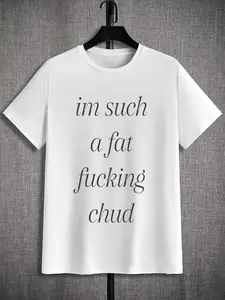 Self-Mocking Humorous Graphic Tee for Young Adults, Casual Streetwear for Daily Wear, Fitted Style with Long Length