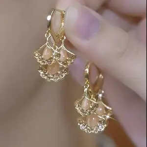 Ginkgo Leaf Earrings 14K Gold Plated Autumn Winter 2025 Chic Design, Retro Inspired Fashion Jewelry Statement Earrings for Women DZEH3711