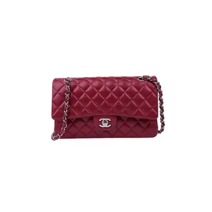 Pre-owned Pre-Owned Backpacks Chanel Red Caviar Leather Quilted Medium Double Flap Bag Silver Hardware