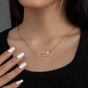 AS046 Customized GIft Stainless Steel Love Name Necklace Simple Cut Couple Pendant Necklace