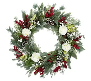 Northlight Mixed Foliage and Roses Christmas Wreath 30"