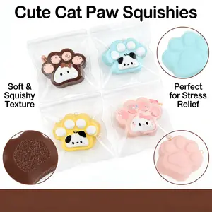 Cute Cat Paw Squishy Plush & Silicone Toy, Soft Slime Stress Relief Fidget Toy, Slow Rising Squeeze Keychain, Kawaii Bag Charm for Girls
