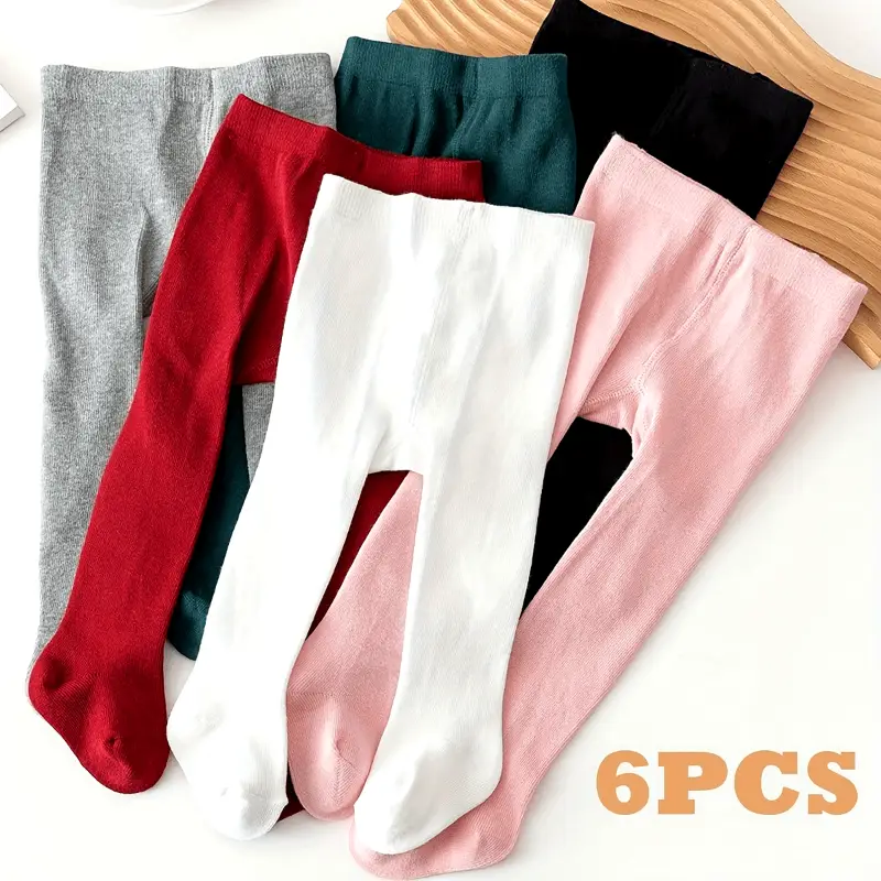 6pcs Girls' Solid Color Pantyhose Leggings - Stretchy Polyester & Spandex Blend, Perfect for All Seasons, Bottoming, Daily Wear Fashion Pink