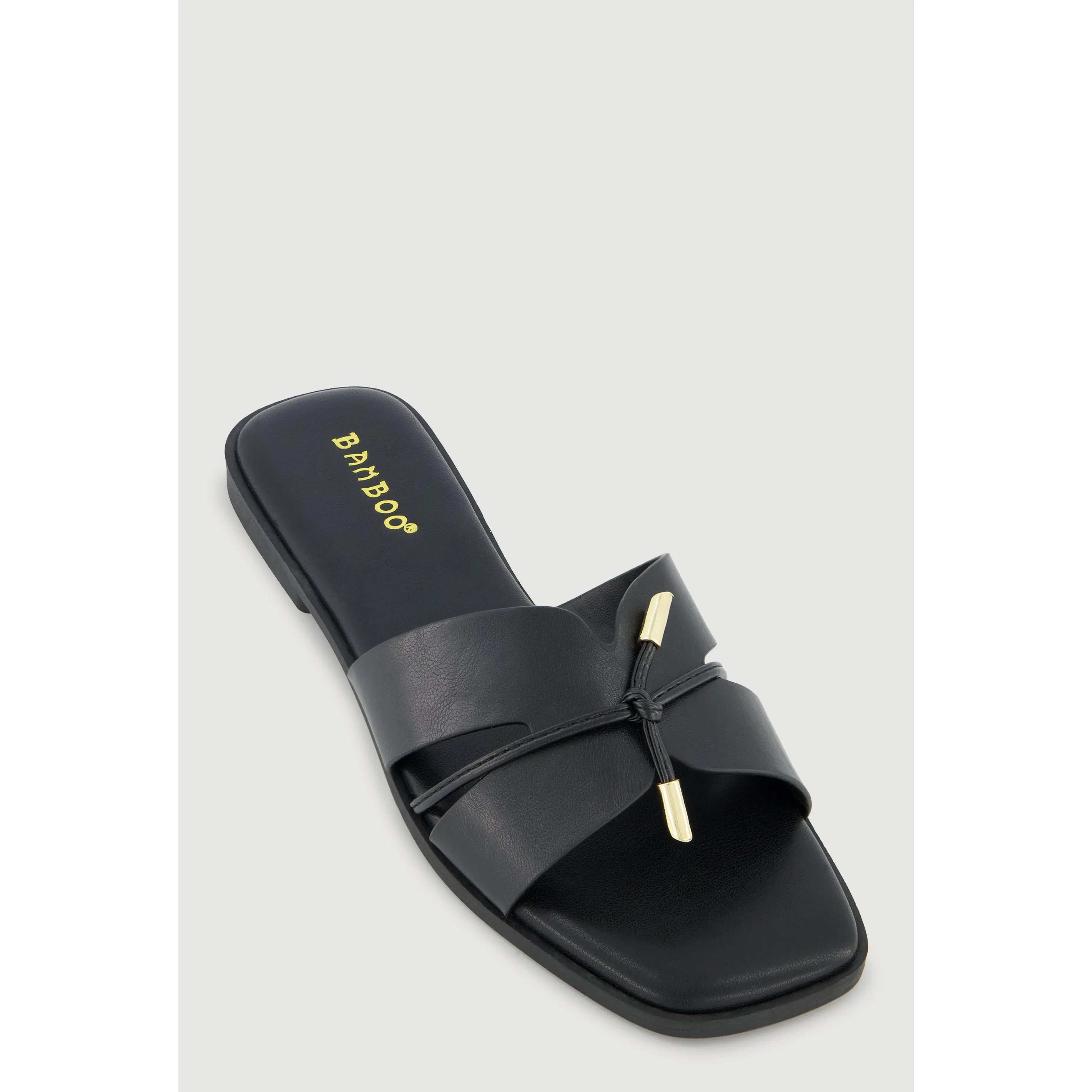 Tie Knot Detail Cut Out Band Slide Sandals