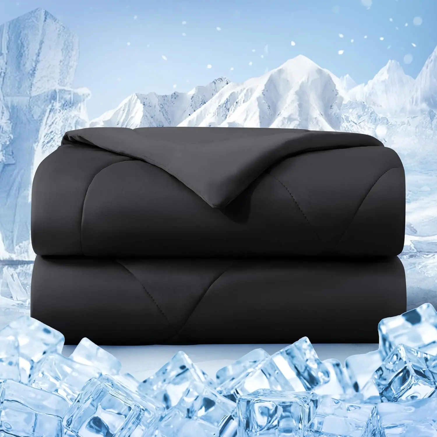 Cooling Comforter  Size, Double-Sided Cold Tech Fabric Quilted Bed Comforters Cooling Blanket for Hot Sleepers, Breathable Lightweight Summer Bedding, -Season Ice Blanket, Black