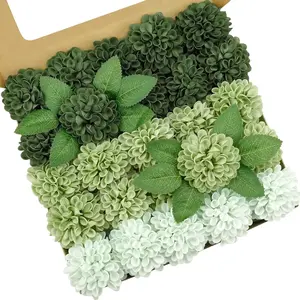25pcs Dark Green&Sage Green&Light Green Artificial Mixed Flower Dahlia Flowers for Wedding Festival Celebration Home Decoration Graduation Birthday Party Baby Shower