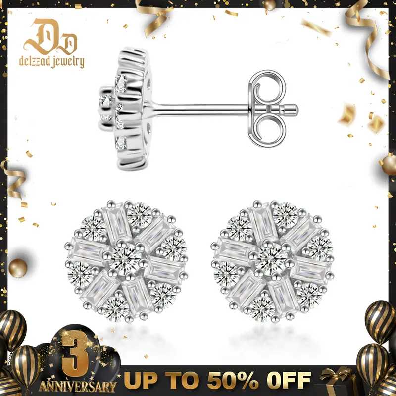 Delzzad Glittering Ice Bloom Studs‌ Daisy Stud Earrings VVS Synthetic Moissanite Earrings Jewelry S925 Flower Studearrings Perfect Birthday Mother’s Day Christmas Gift for Men Women