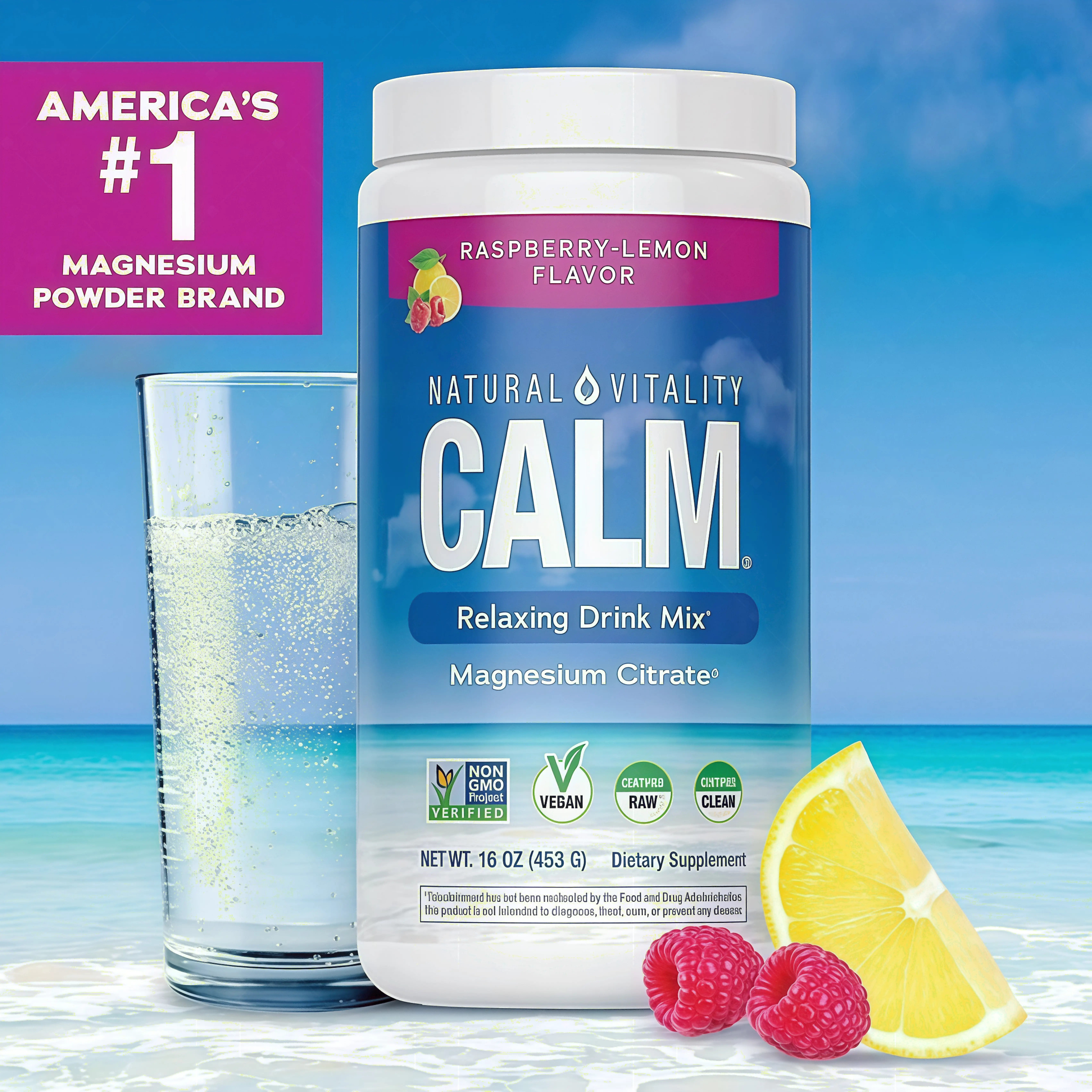 MaxCalm Relaxing Drink Mix UR- Anti Stress Drink Mix - With Ionic Magnesium Citrate + Glycinate - Raspberry Lemon Flavor - 16 oz (453 g) - 113 Servings