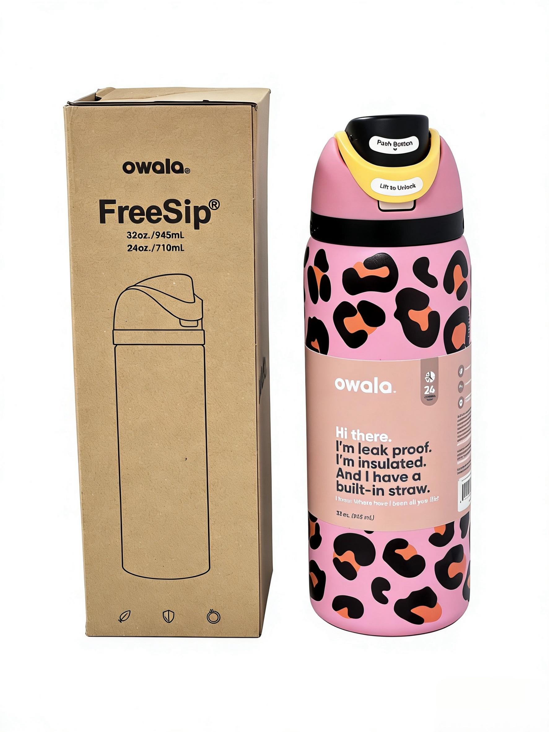 Owala 32oz One-Button Openable Sipping Cup - Stainless Steel with Sipping Tube - Cup for Keeping Hot/Cold Drinks Warm/Frozen, Outdoor Travel Cup, Leak-Proof Car Water Bottle