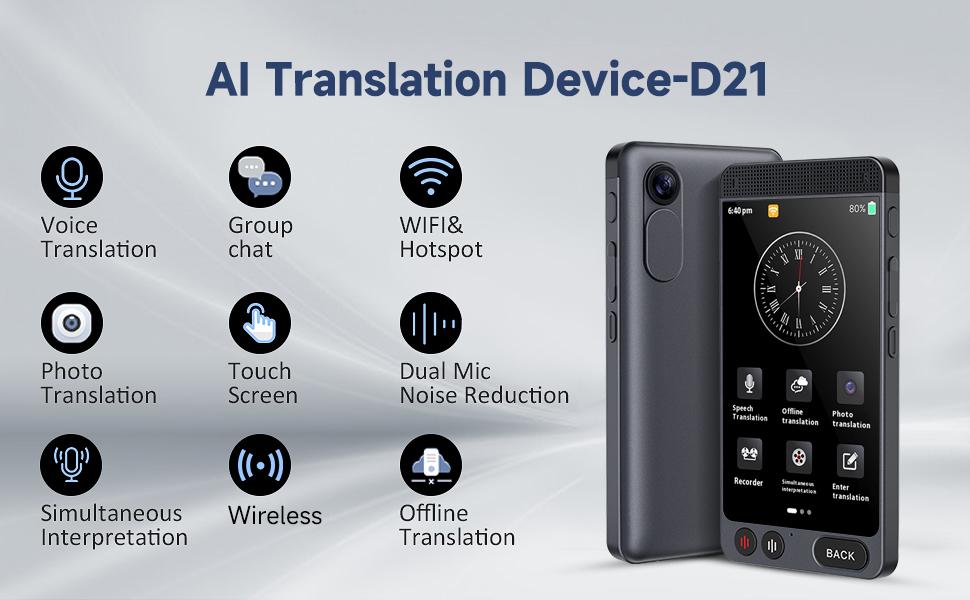 Offline Language AI Translator Device, 142 Languages Two Way Real-Time Voice Translation,D21 ChatGPT Instant Translator, Recording&Photo AI Translation for Business Learning Travel