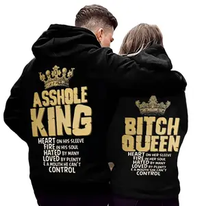 King Queen Couple Hoodie Ashole King Bitch Queen Couple Matching Hoodies Pullover for Women for Men Unisex, Perfect Gift Anniversary Clothes